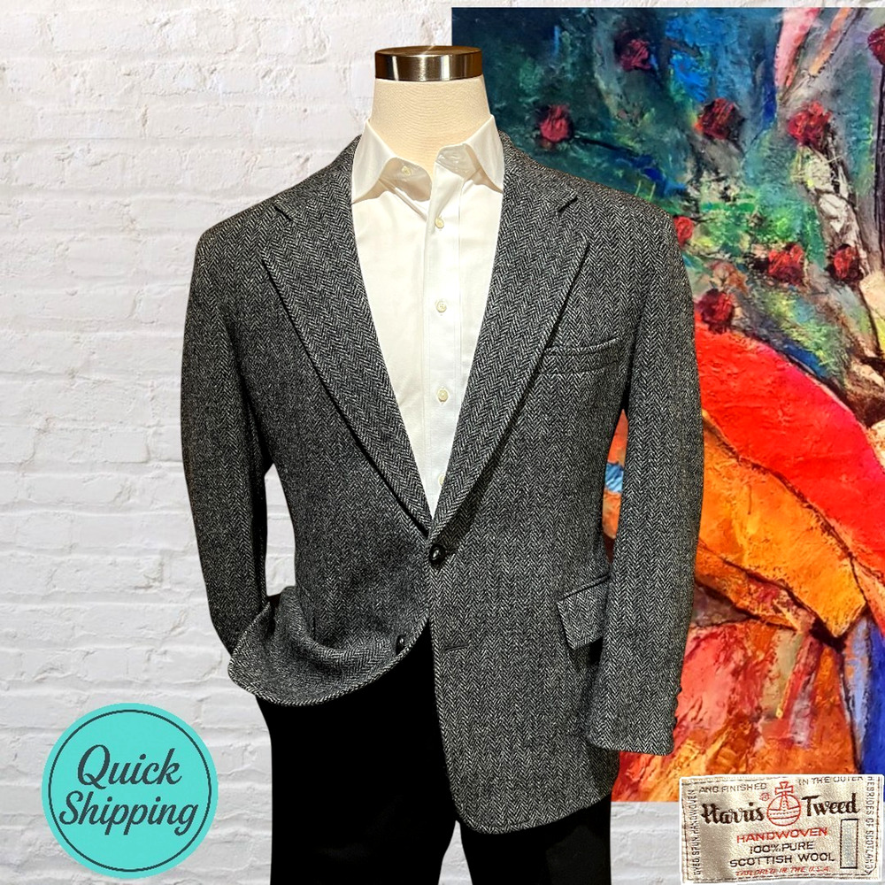 Gray Wool Tweed Herringbone Sport Coat - image 1